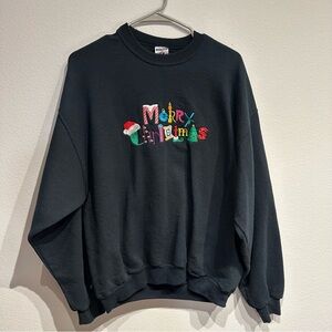 Vintage Jerzees Black NuBlend Embroidered Christmas Crewneck Size‎ Large